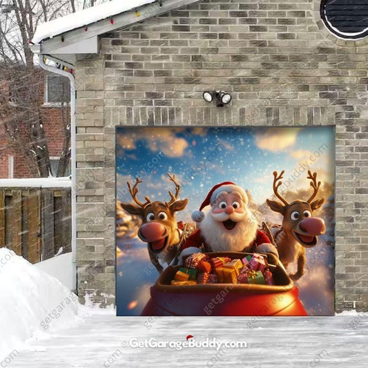 Santa & Reindeers | Christmas Garage Door Cover - GetGarageBuddy