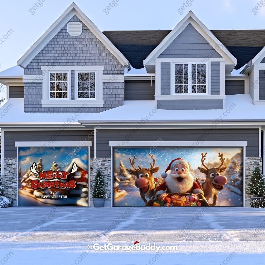 Santa & Reindeers | Christmas Garage Door Cover - GetGarageBuddy