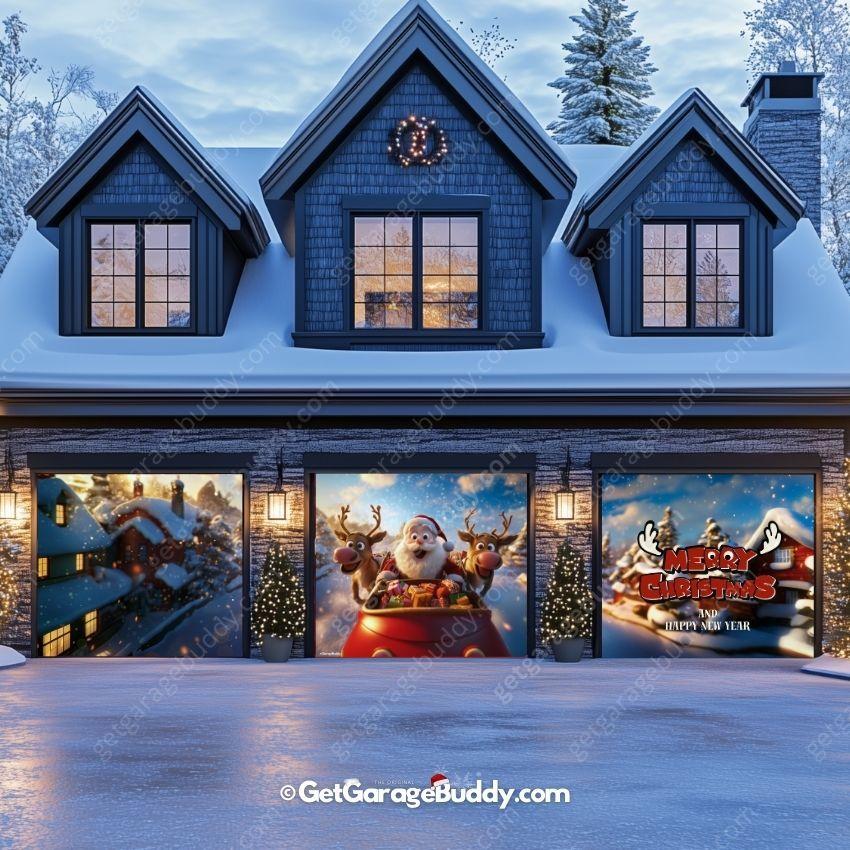 Santa & Reindeers | Christmas Garage Door Cover - GetGarageBuddy