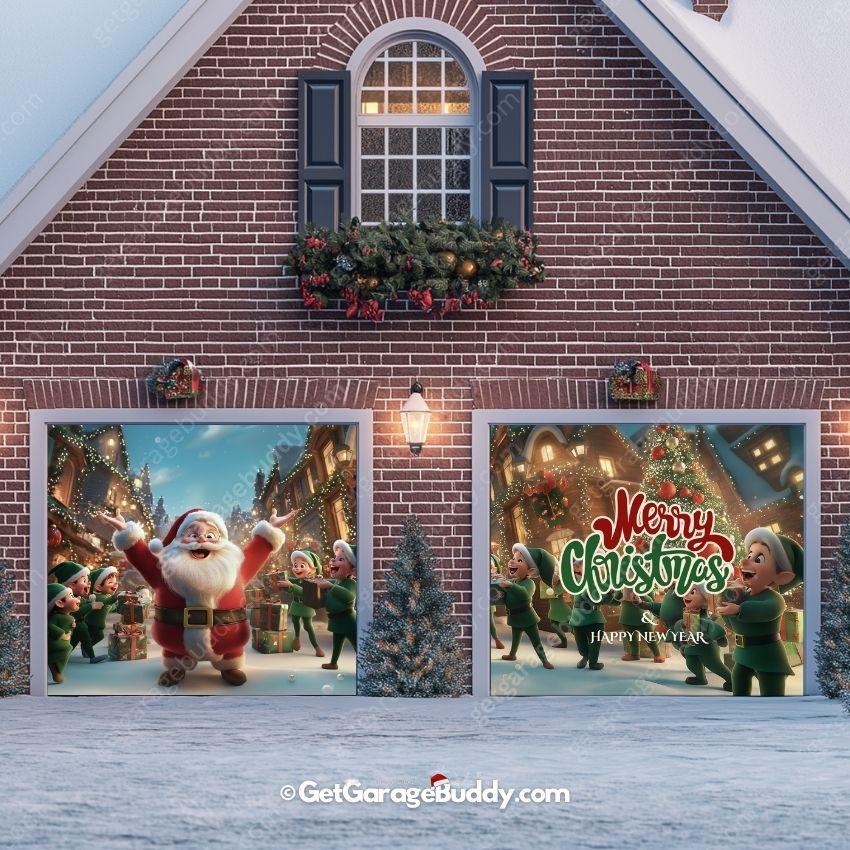 Santa And Elves | Christmas Garage Door Cover - GetGarageBuddy