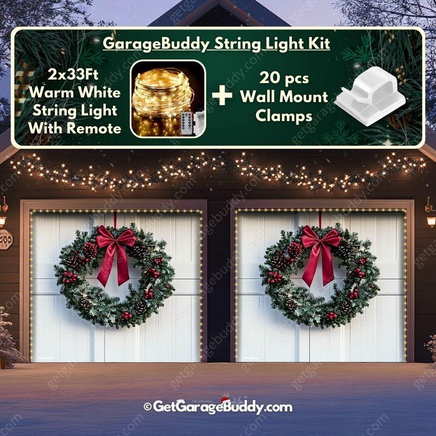 Garage door covers Christmas with Christmas Wreath - GarageBuddy