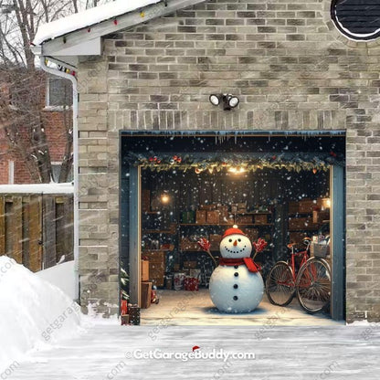 8x7 Garage door covers Christmas with Snowy The Snowman - GarageBuddy