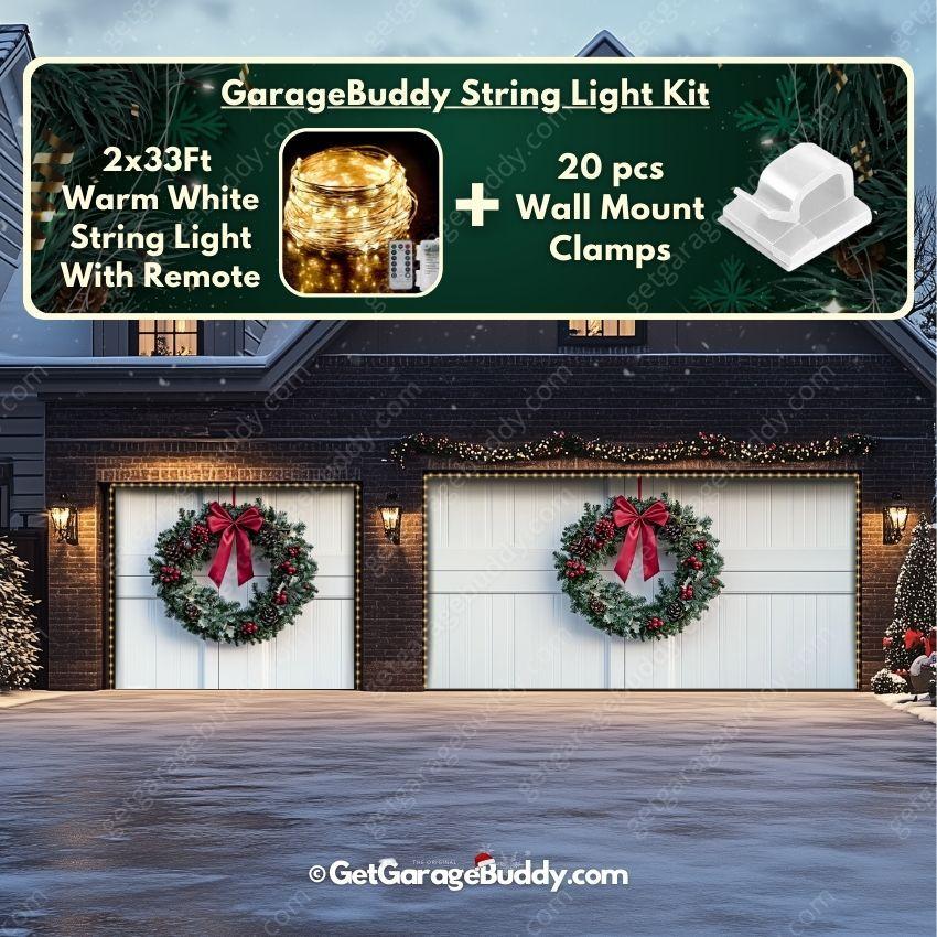 Garage door covers Christmas with Christmas Wreath - GarageBuddy