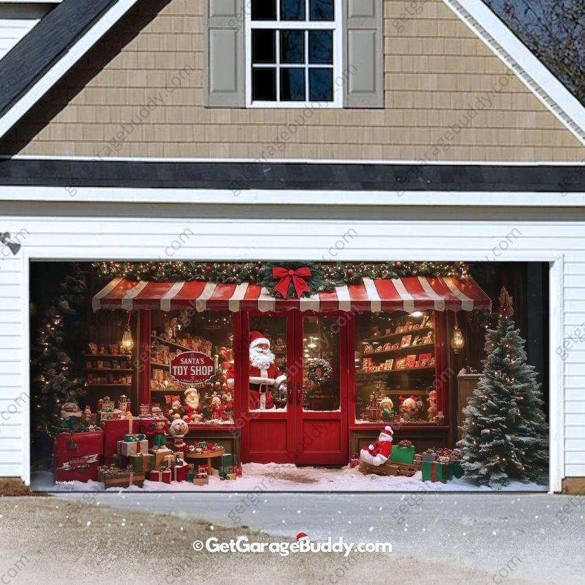 Santa's Toy Shop | 16x7 Christmas Garage Door Cover - GarageBuddy