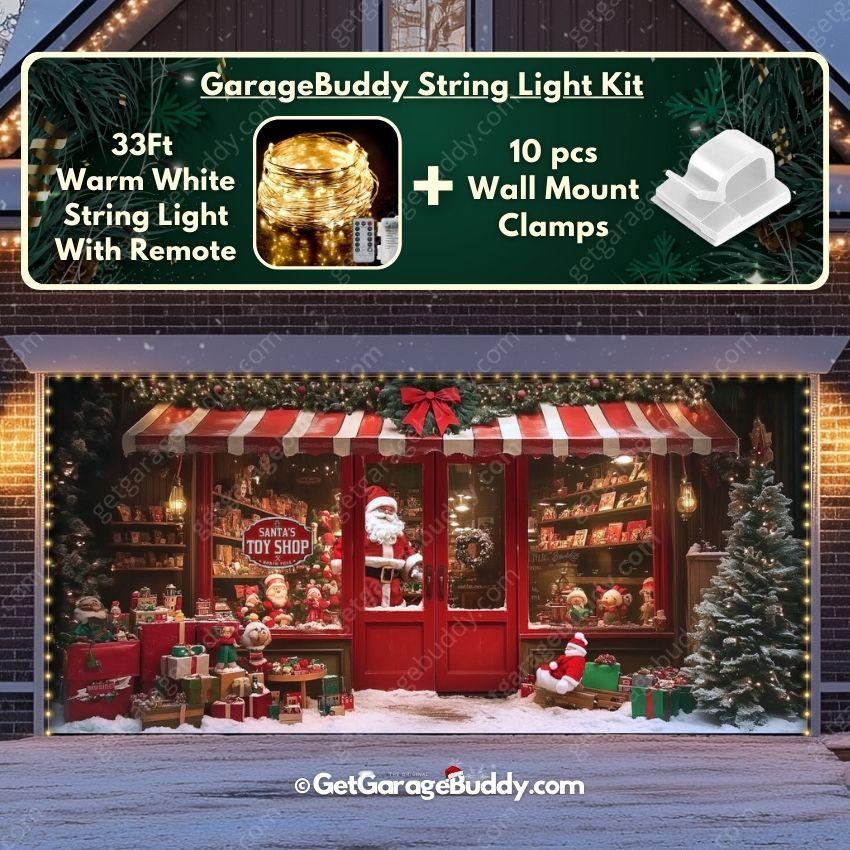 Garage door covers Christmas with Santa's Toy Shop - GetGarageBuddy