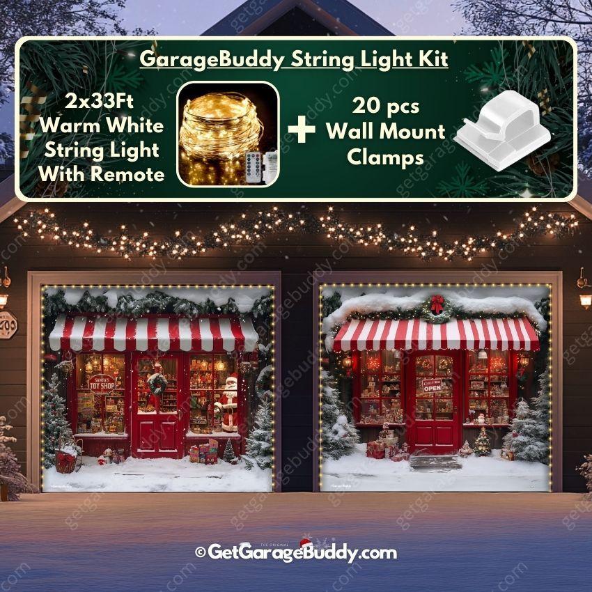 Santa's Toy Shop | Christmas Garage Door Cover with lights - GarageBuddy