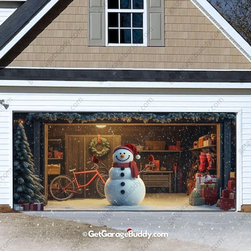 Snowy The Snowman | Christmas Garage Door Cover - GetGarageBuddy