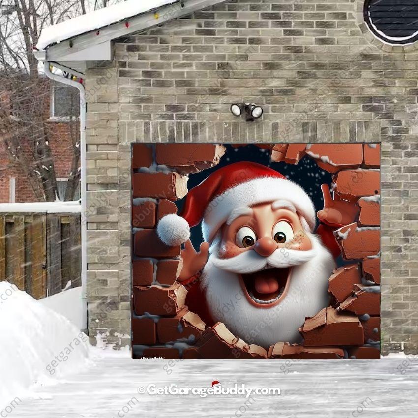 8x7 Garage door covers Christmas with Santa - GarageBuddy