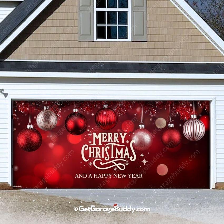 16x7 festive Garage door covers Christmas with Ornaments- GarageBuddy