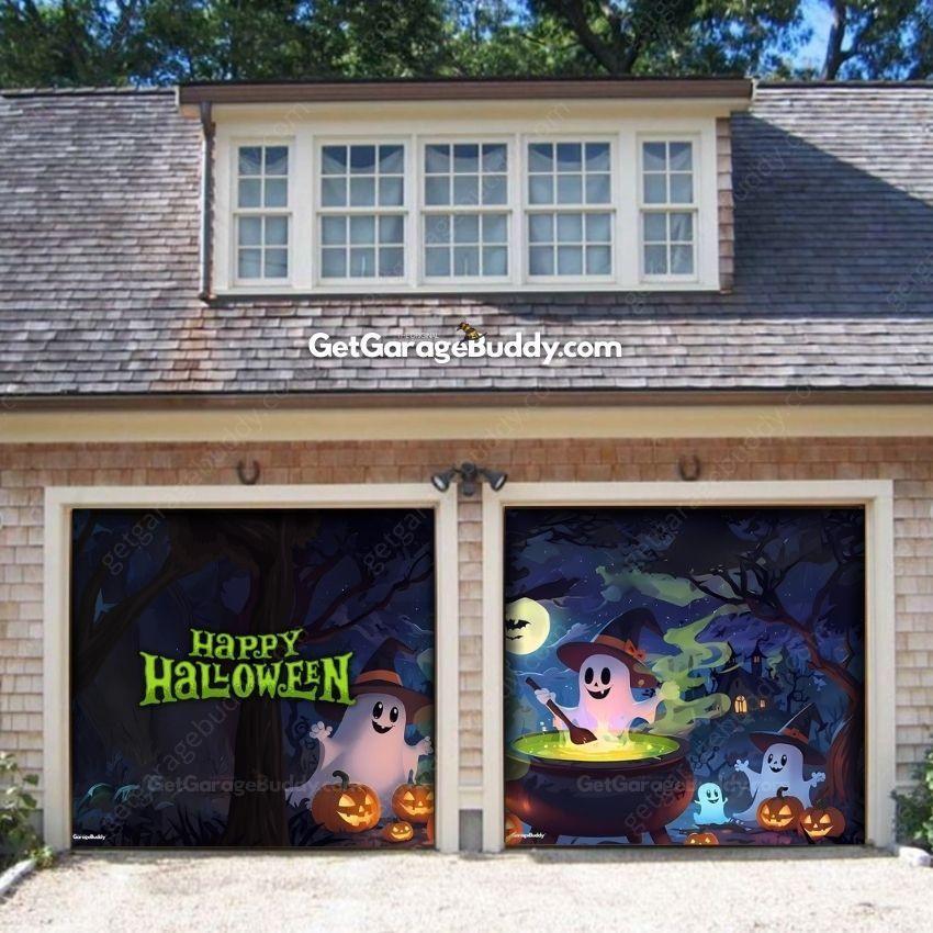 Cute Ghosts | Halloween Garage Door Cover - GetGarageBuddy halloween, halloween decor