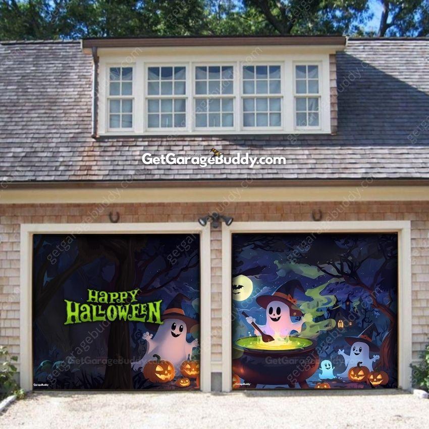 Cute Ghosts | Halloween Garage Door Cover - GetGarageBuddy