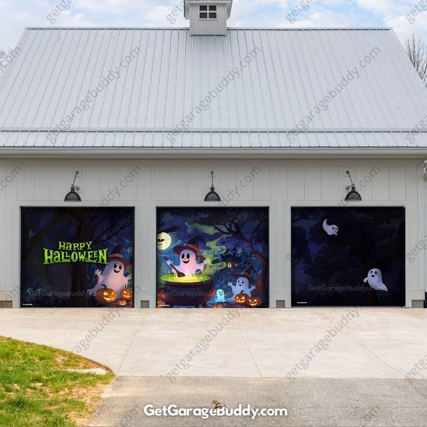 Cute Ghosts | Halloween Garage Door Cover - GetGarageBuddy