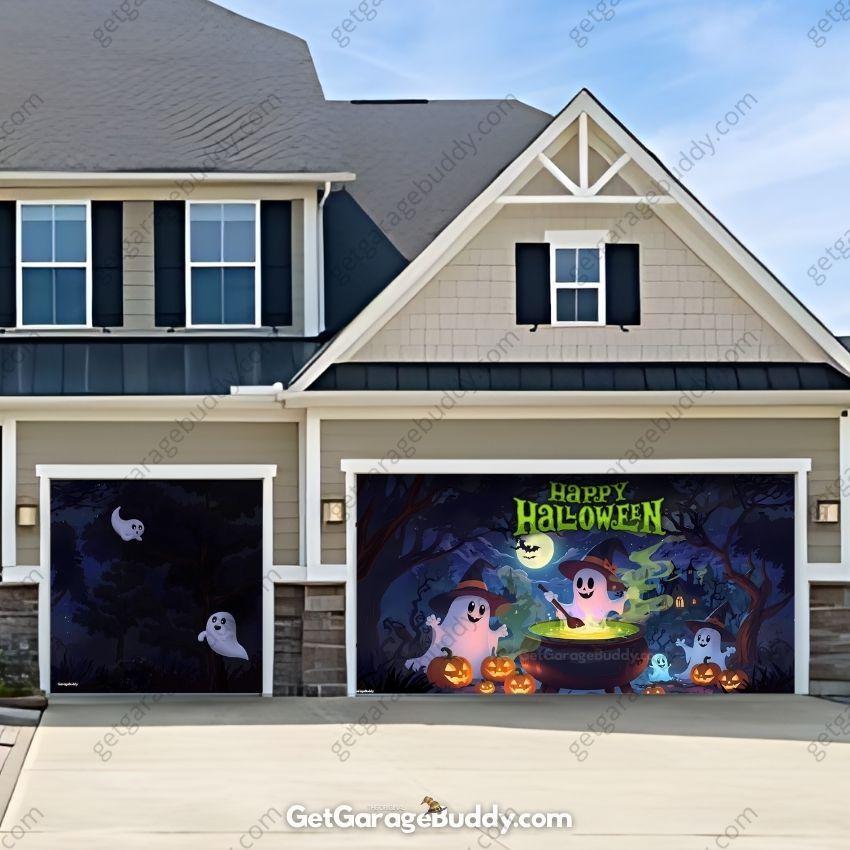 Cute Ghosts | Halloween Garage Door Cover - GetGarageBuddy