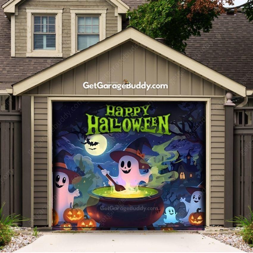 Cute Ghosts | Halloween Garage Door Cover - GetGarageBuddy halloween, halloween decor